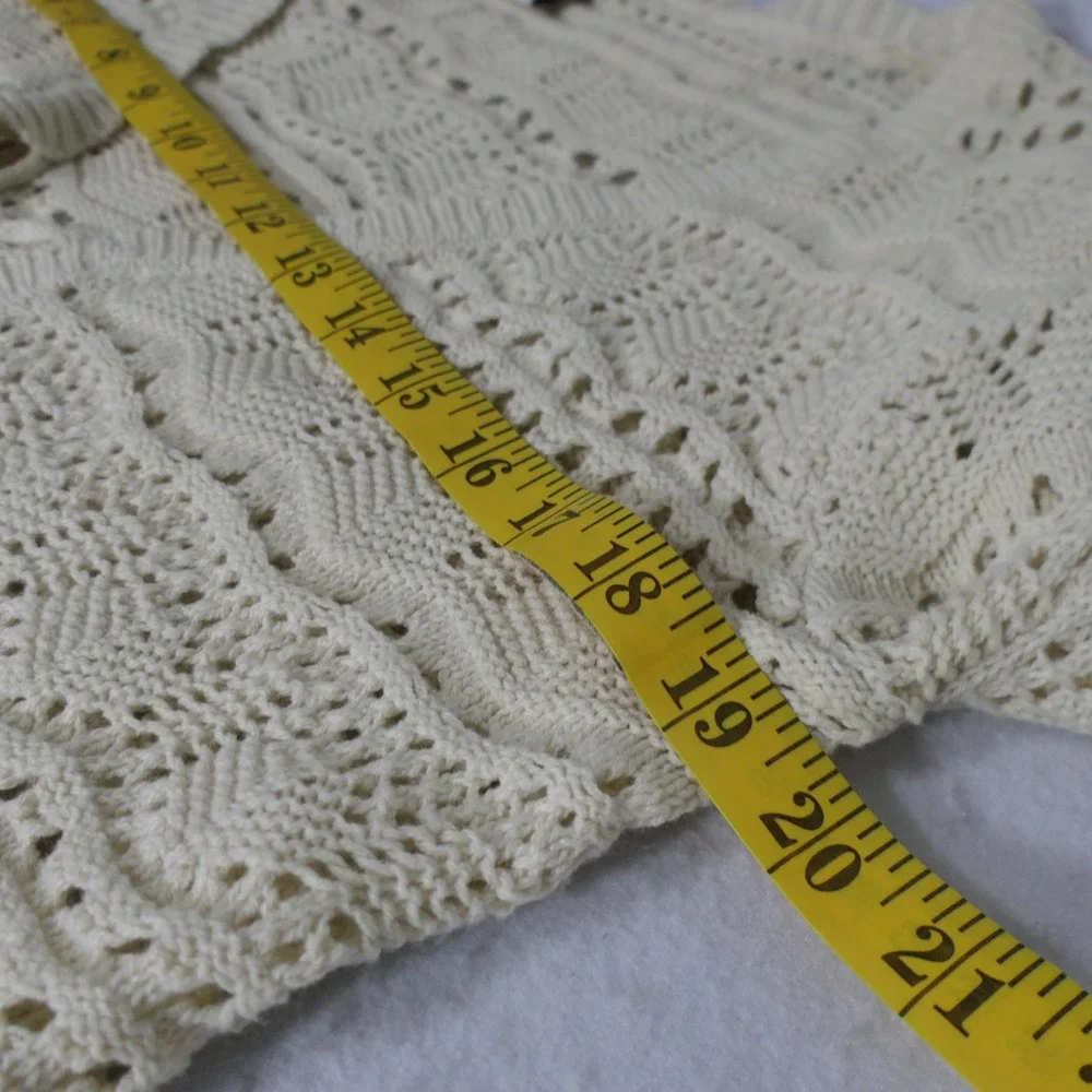 Sincerely Jules Womens Cardigan M Cream Boho Crochet Pointelle ST20430 Feminine